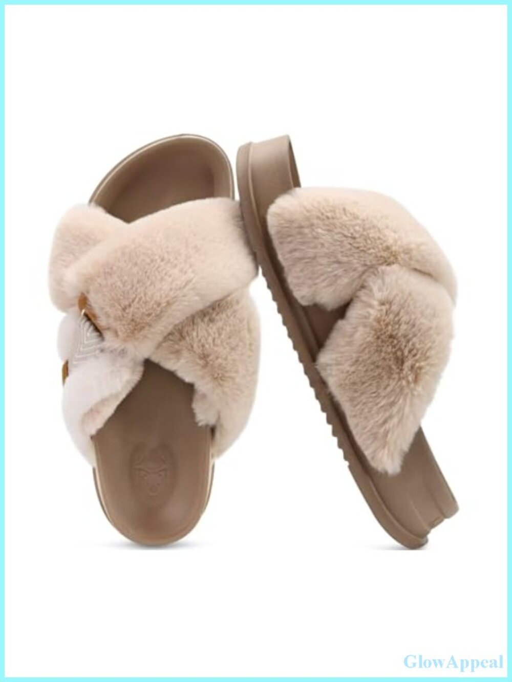 Fuzzy Faux Rabbit Fur Cross Band Slippers Arch Support Memory Foam